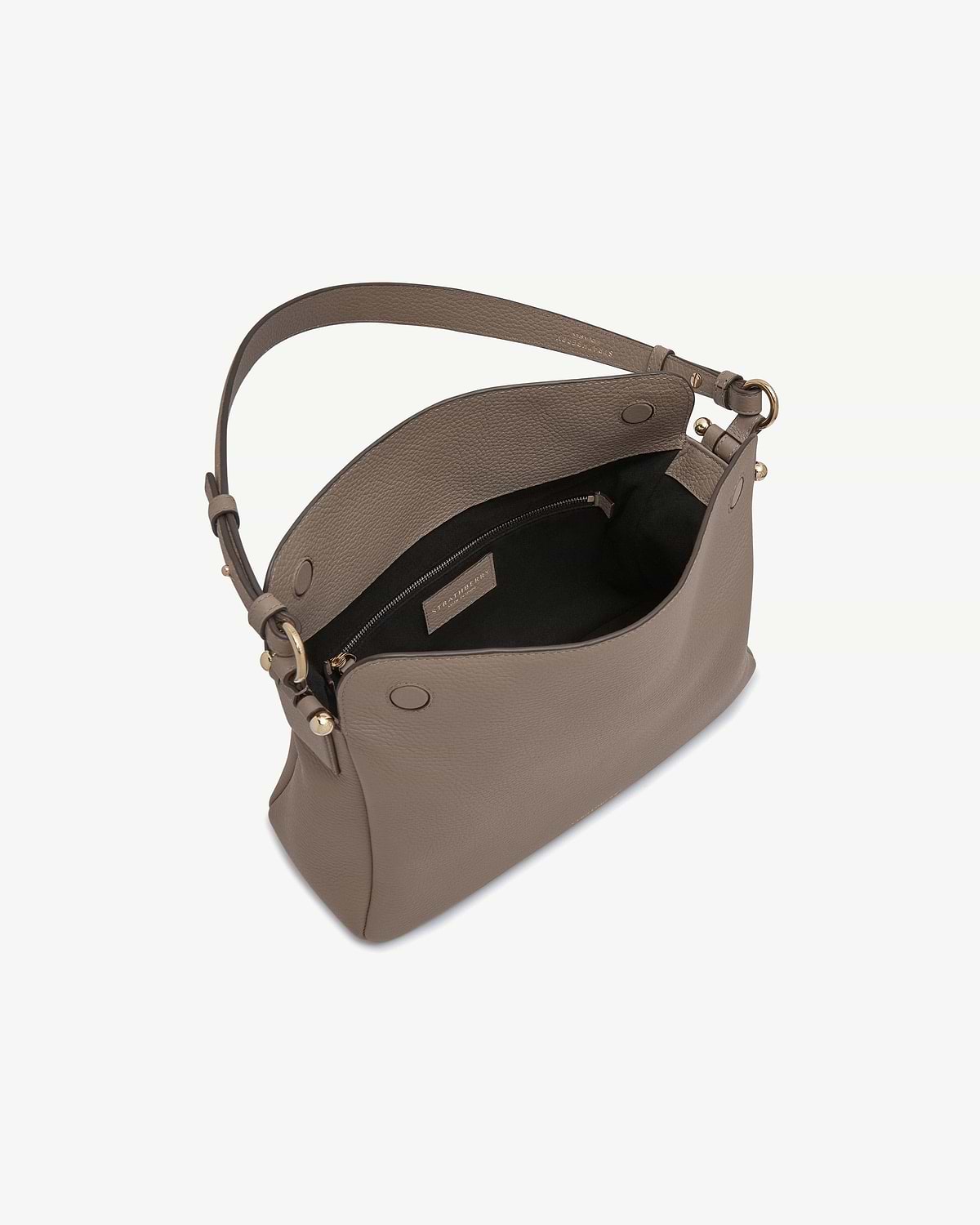 Strathberry Sway Maxi bag in taupe with open top and internal zip pocket.