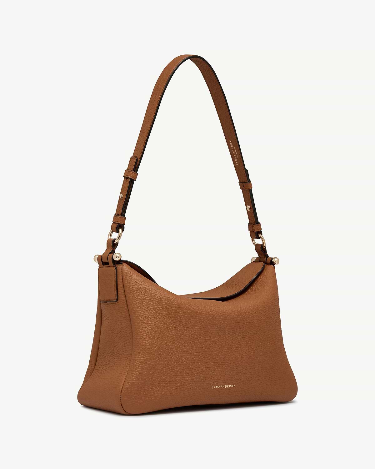 Tan Sway Maxi leather hobo bag with single adjustable shoulder strap, Strathberry logo