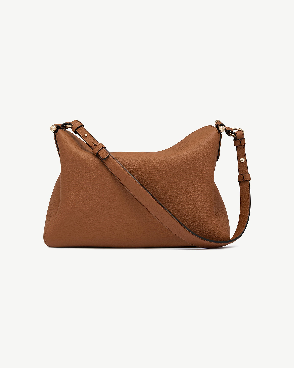 Tan leather Sway Maxi shoulder bag with adjustable strap and grained texture.