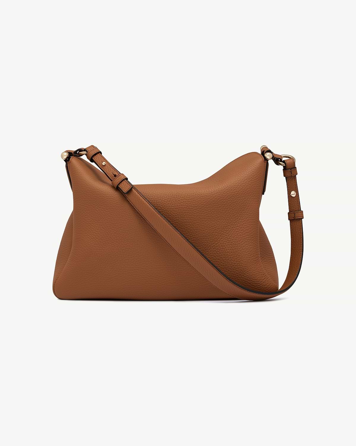 Tan leather Sway Maxi shoulder bag with adjustable strap and grained texture.