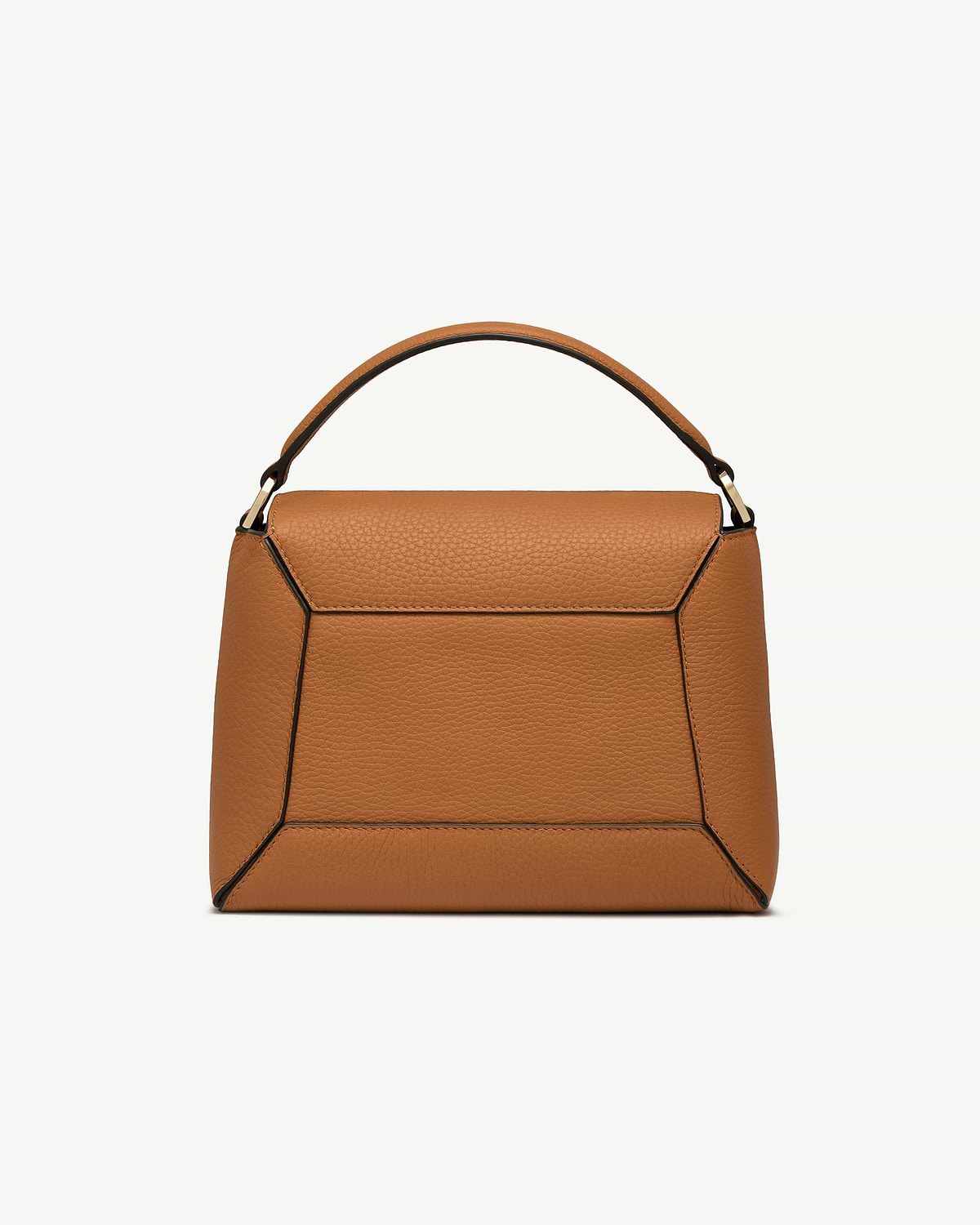 Honey mosaic bag with top handle and geometric panel stitching.