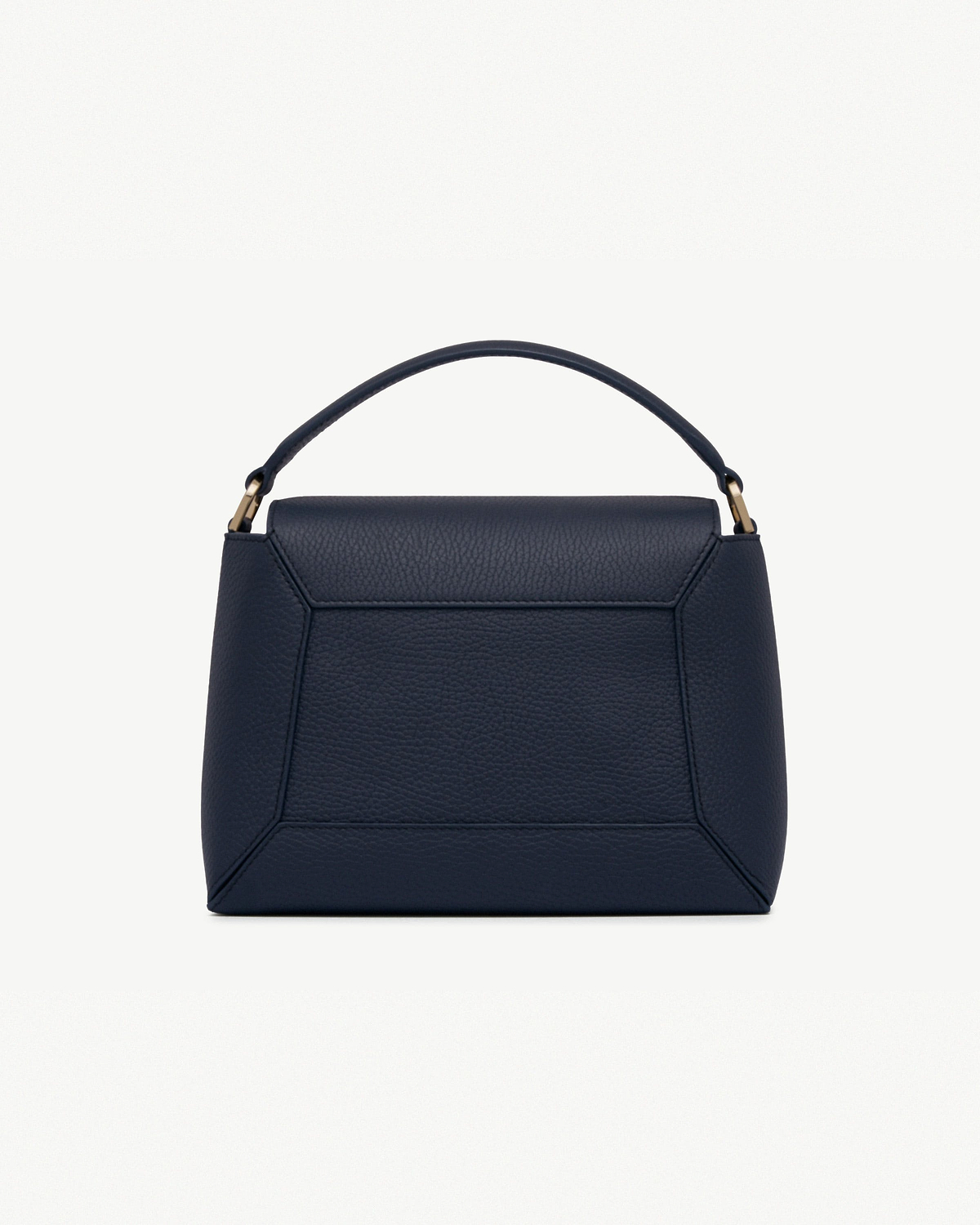 Navy mosaic bag with top handle and geometric panel stitching