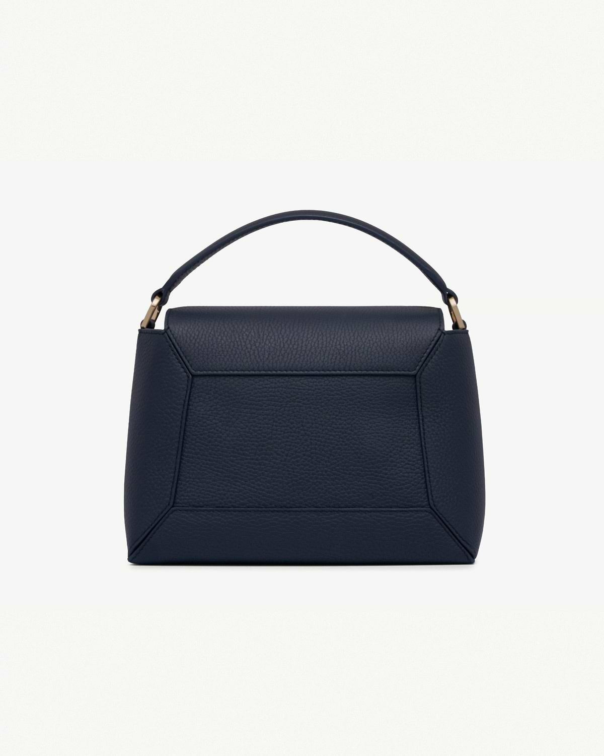 Navy mosaic bag with top handle and geometric panel stitching