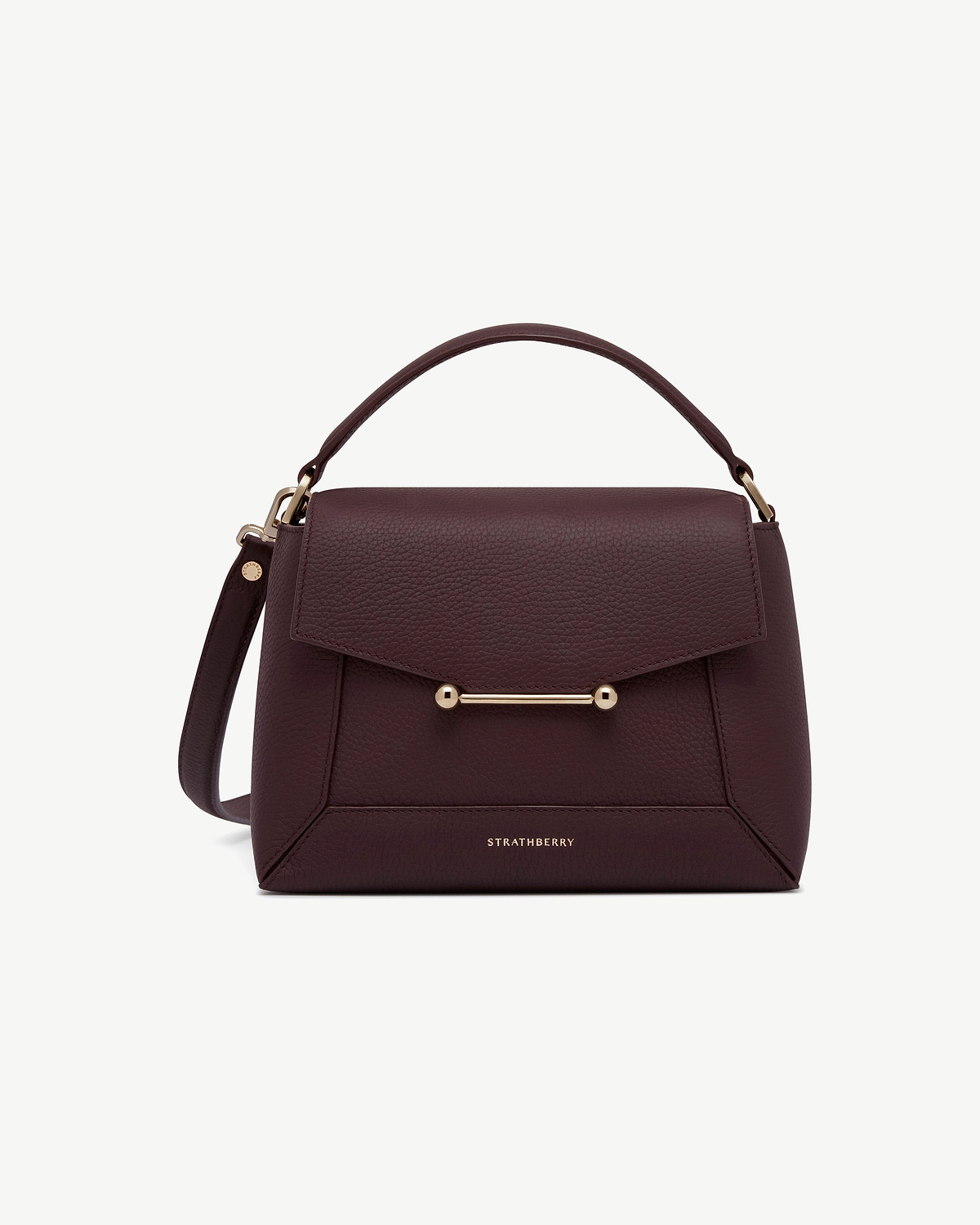 Strathberry Mosaic bag in burgundy pebbled leather with top handle and strap