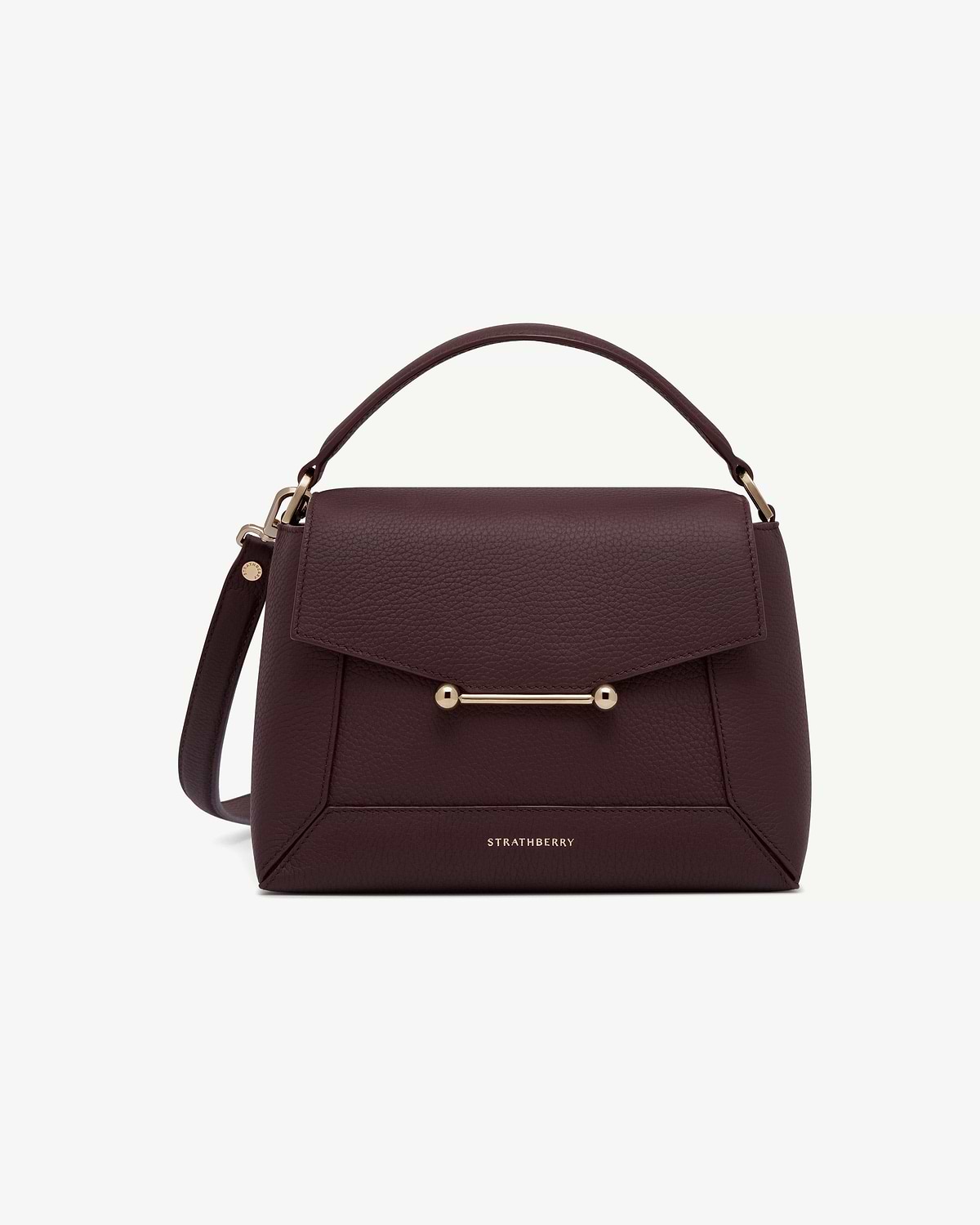 Strathberry Mosaic bag in burgundy pebbled leather with top handle and strap