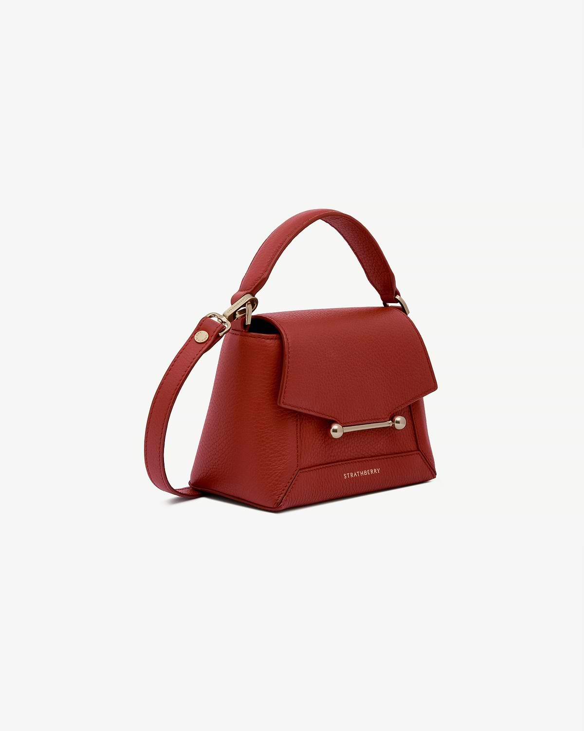 Strathberry Levanto red Mosaic Nano leather bag with top handle and strap.