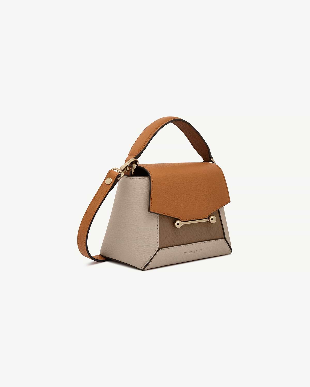 Small tricolour top-handle bag with oat, honey and clay leather panels.