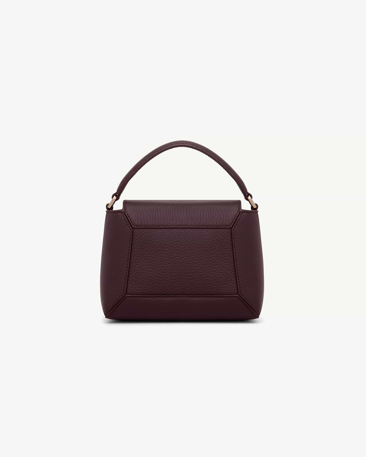 Burgundy small top-handle bag, front view showing handle and top.