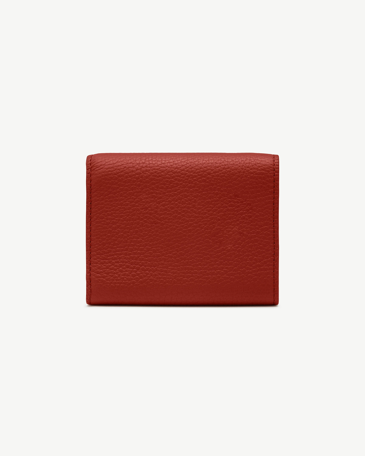 Levanto red mosaic trifold wallet front exterior close-up showing pebbled leather.