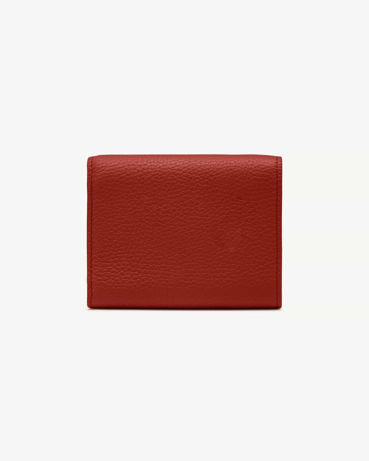 Levanto red mosaic trifold wallet front exterior close-up showing pebbled leather.