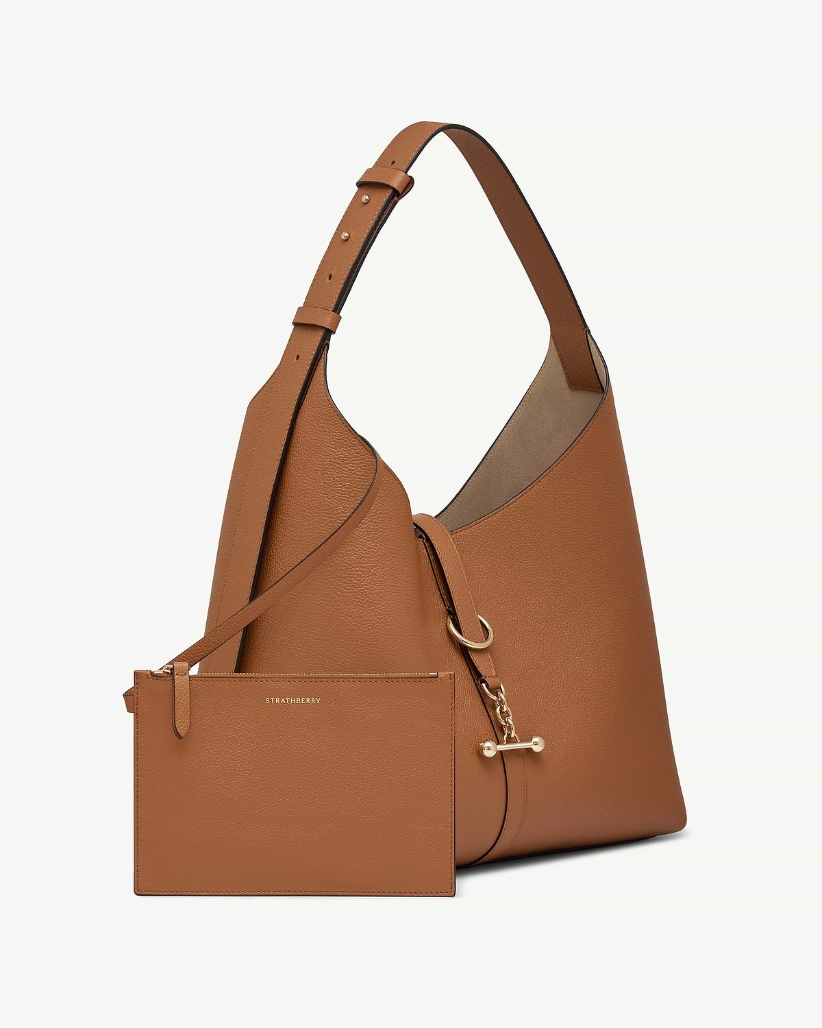 Tan Kite Hobo Maxi bag with detachable Strathberry pouch and gold fittings.