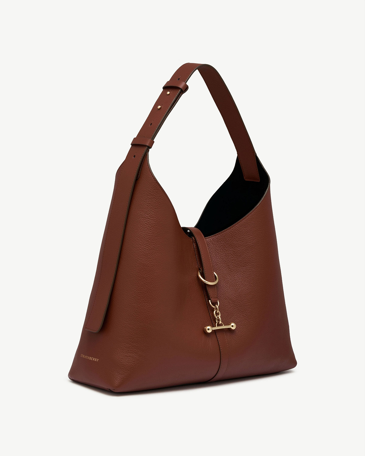 Strathberry Kite Hobo Maxi shoulder bag in walnut leather with gold hardware