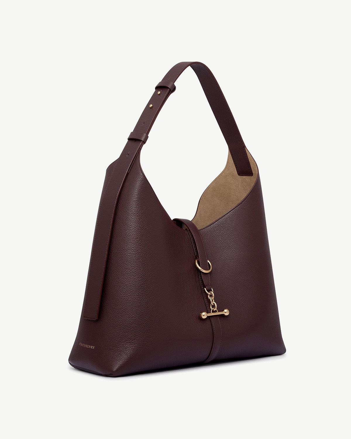 Burgundy Strathberry Kite Hobo Maxi bag with gold hardware and suede interior