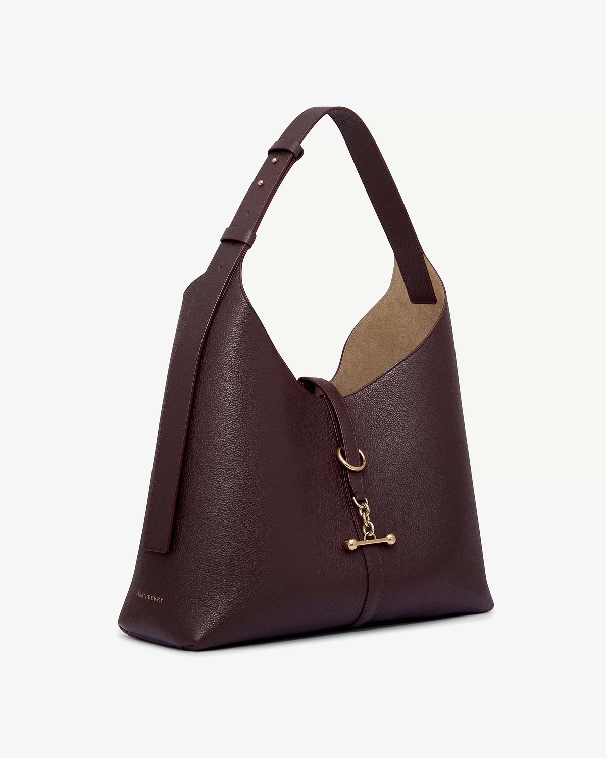 Burgundy Strathberry Kite Hobo Maxi bag with gold hardware and suede interior