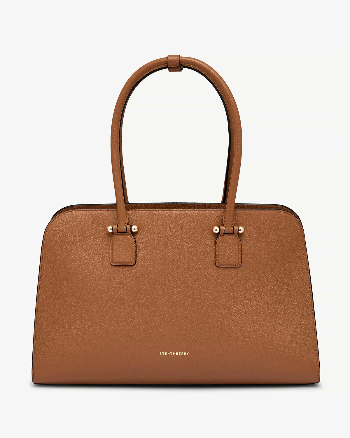 Tan Georgia Maxi tote with top handles and Strathberry logo.