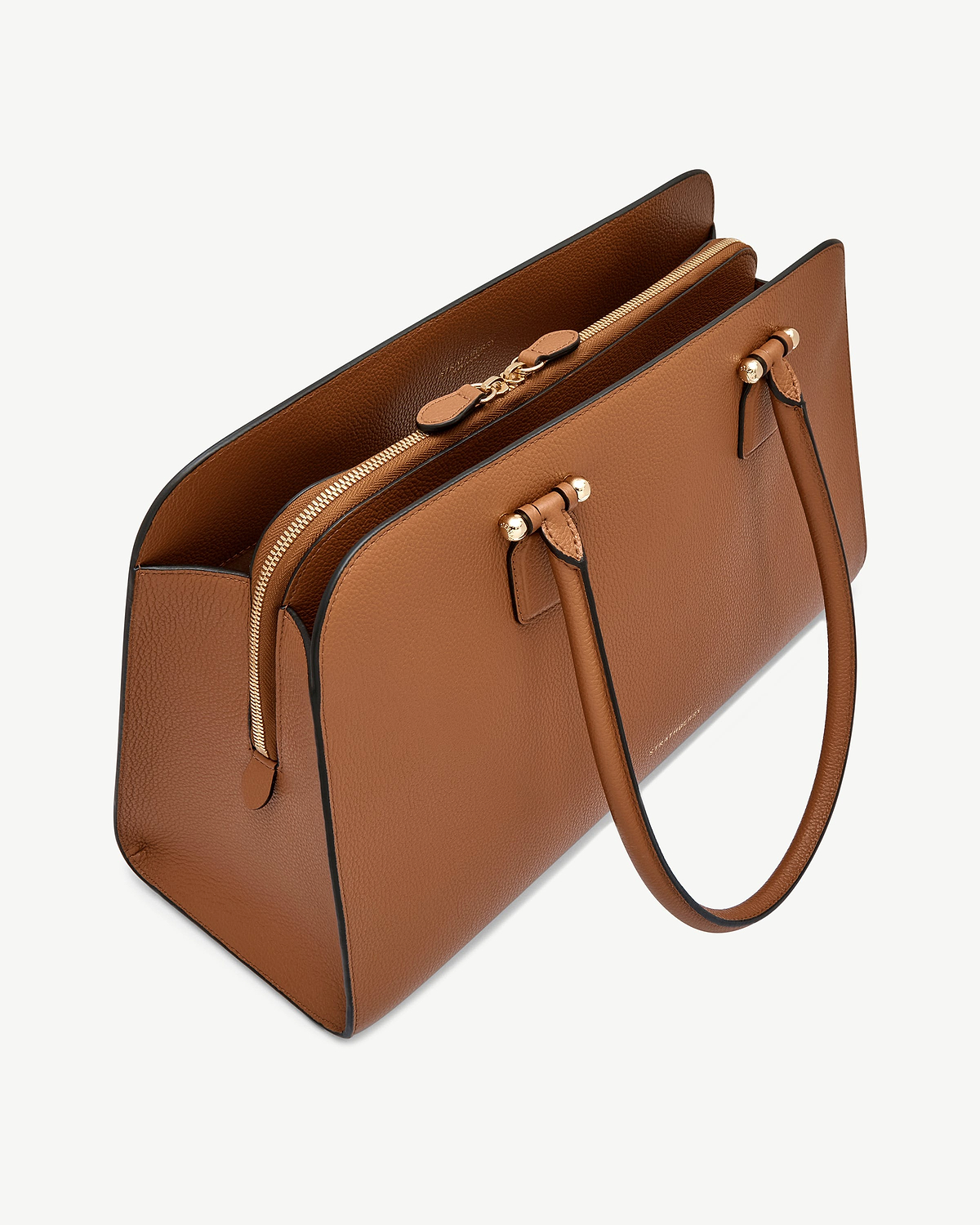 Tan Georgia Maxi leather tote with centre zip compartment and rounded top handles.