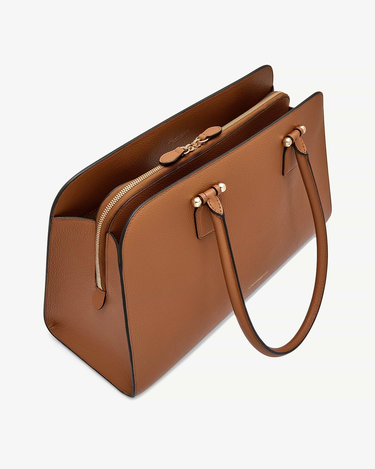 Tan Georgia Maxi leather tote with centre zip compartment and rounded top handles.