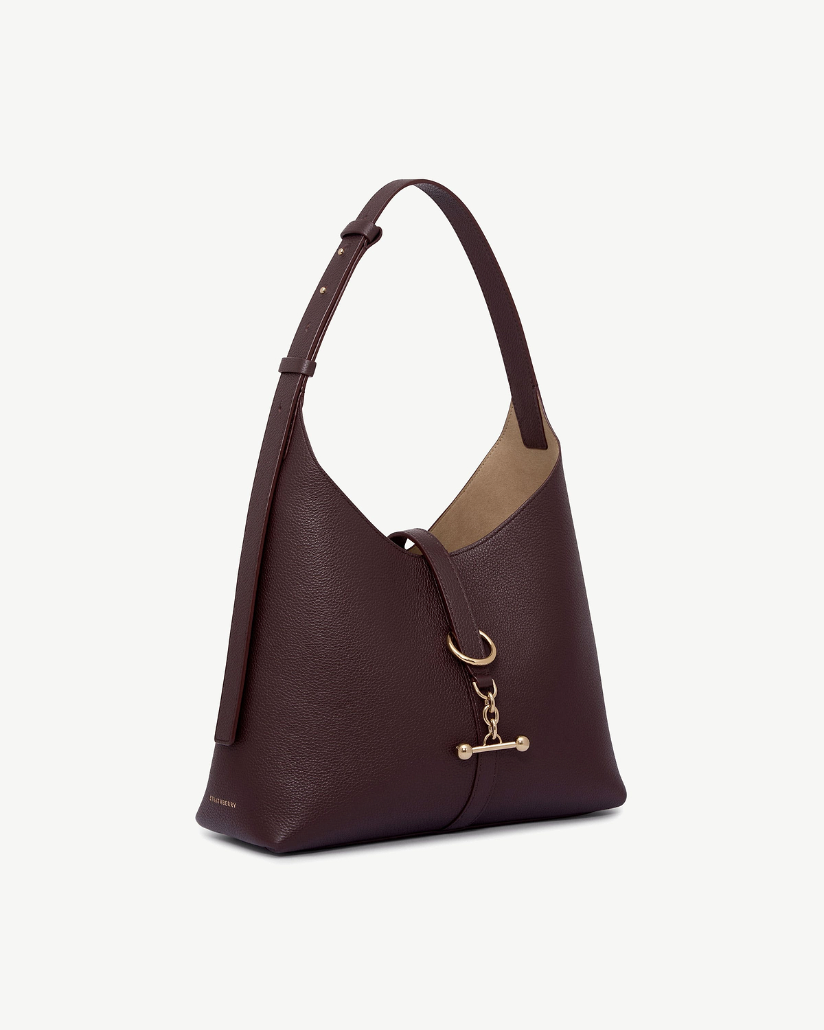 Strathberry Kite Hobo burgundy pebbled leather bag with top handle and gold fittings
