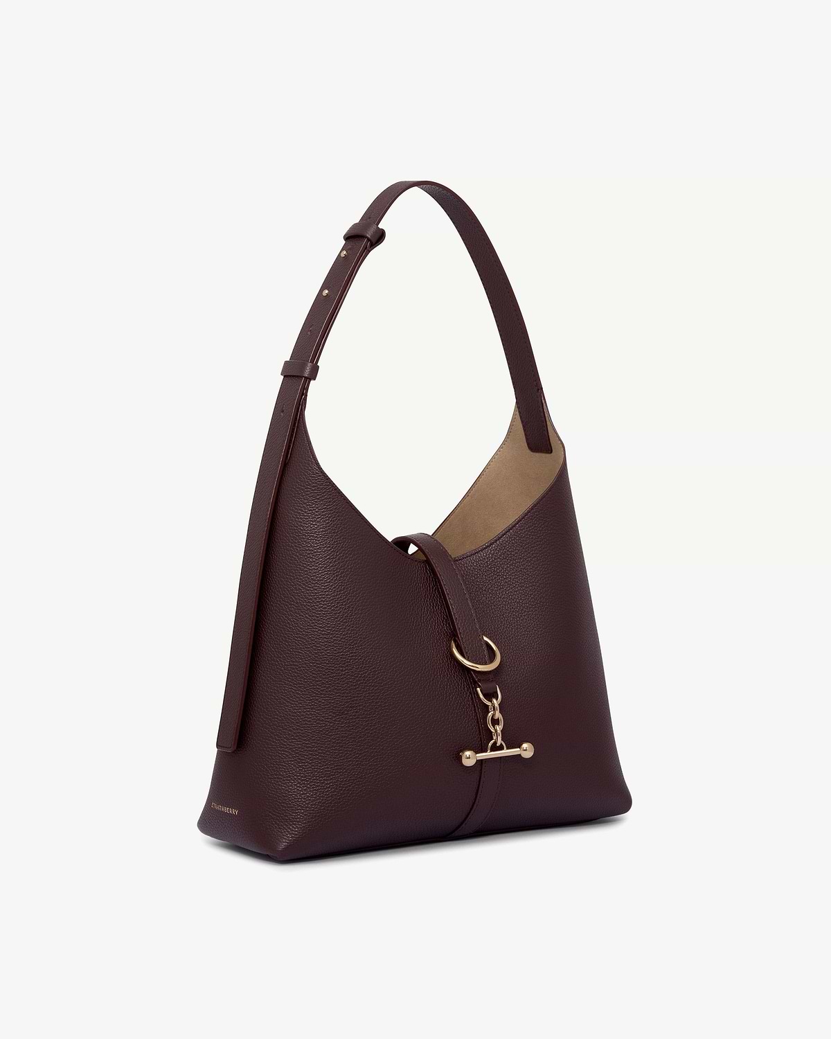 Strathberry Kite Hobo burgundy pebbled leather bag with top handle and gold fittings