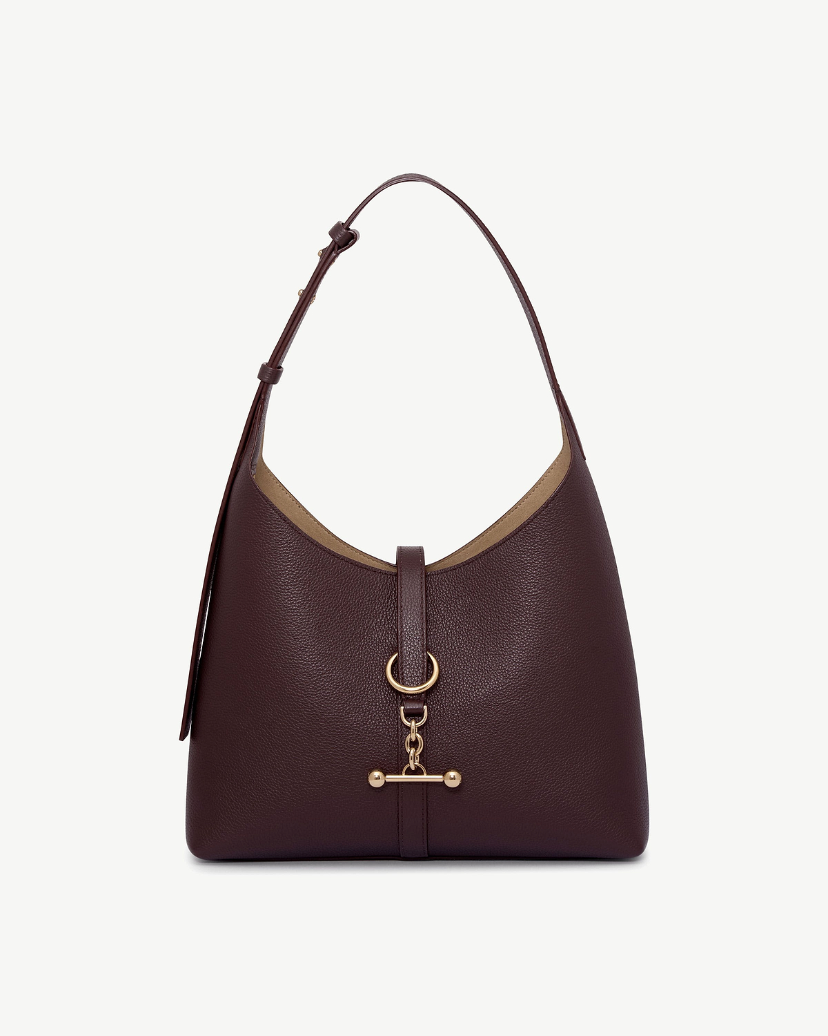 Burgundy pebbled leather Kite Hobo bag with single shoulder strap and gold hardware