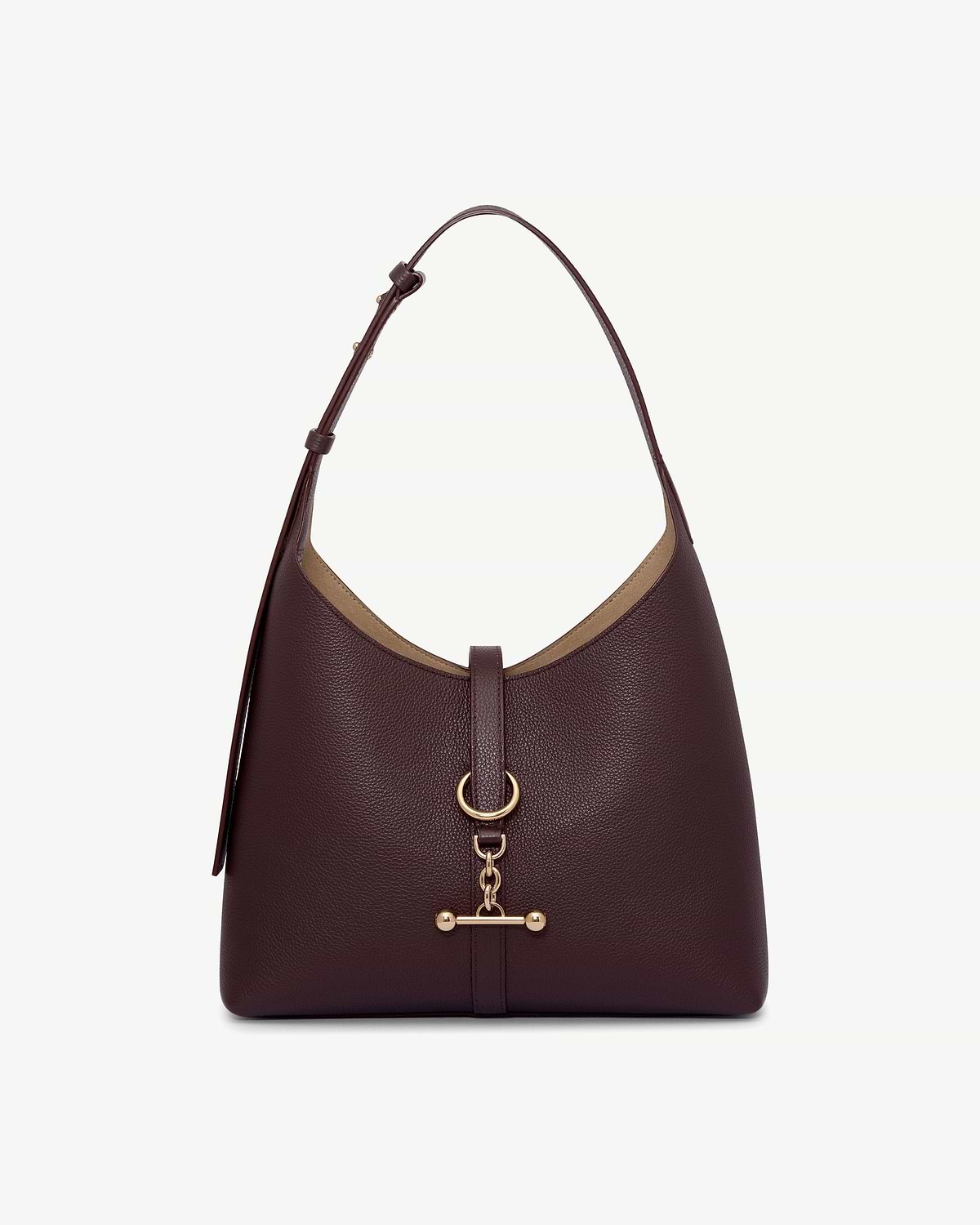 Burgundy pebbled leather Kite Hobo bag with single shoulder strap and gold hardware