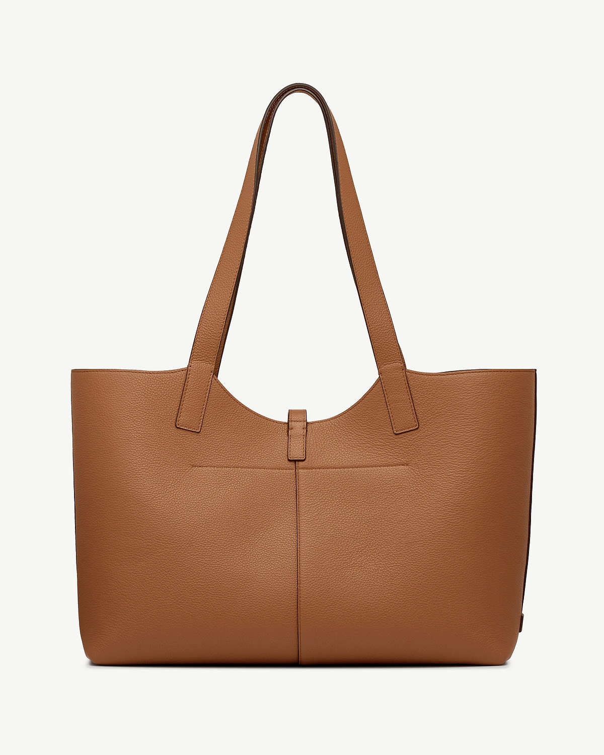 Tan leather Kite tote bag shown from front with long shoulder straps.