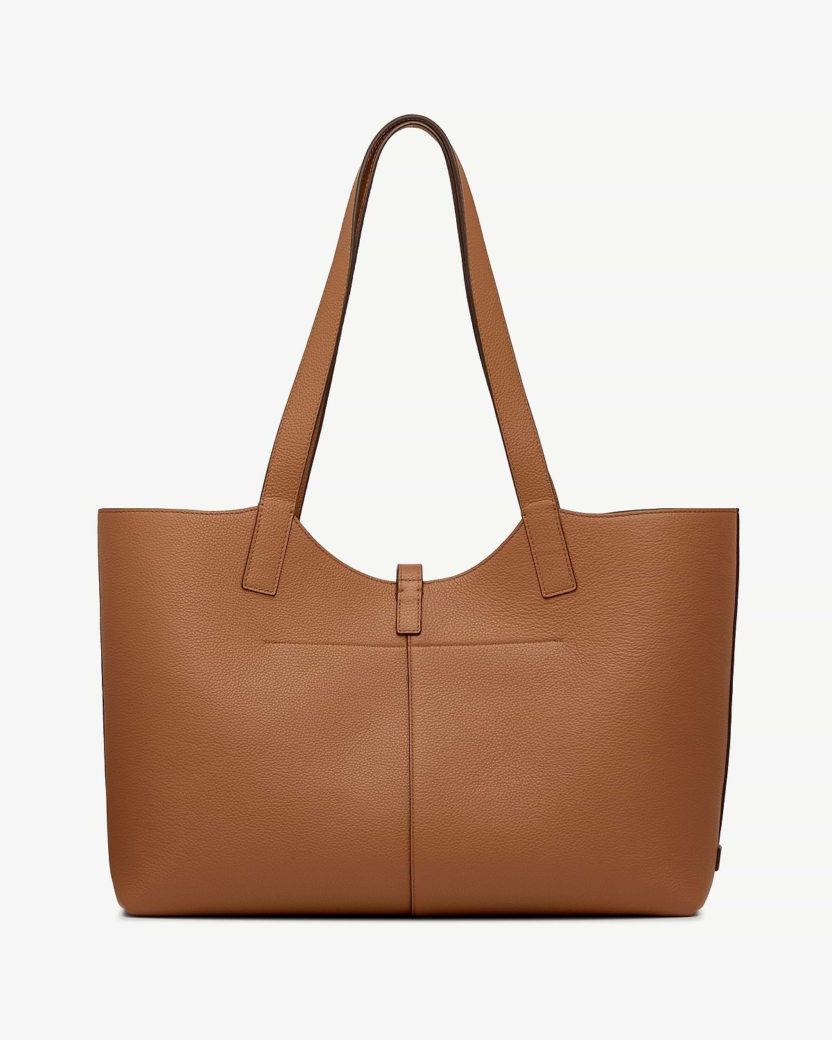Tan leather Kite tote bag shown from front with long shoulder straps.