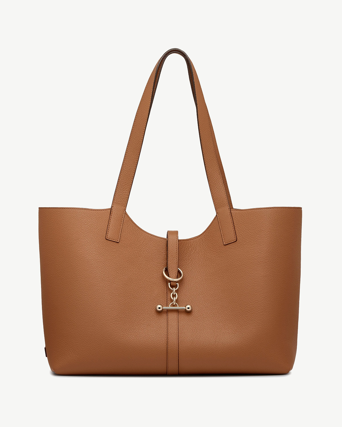 Tan leather kite tote with shoulder straps and gold-toned ring and toggle hardware.
