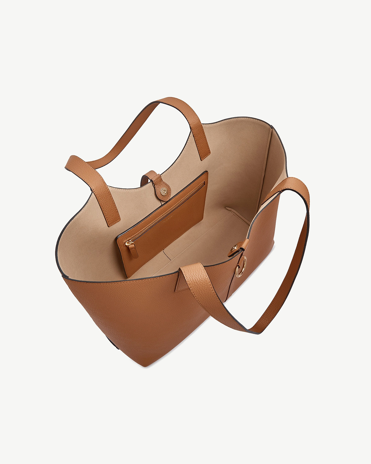 Tan Kite tote with open top, interior zip pocket and two shoulder straps.