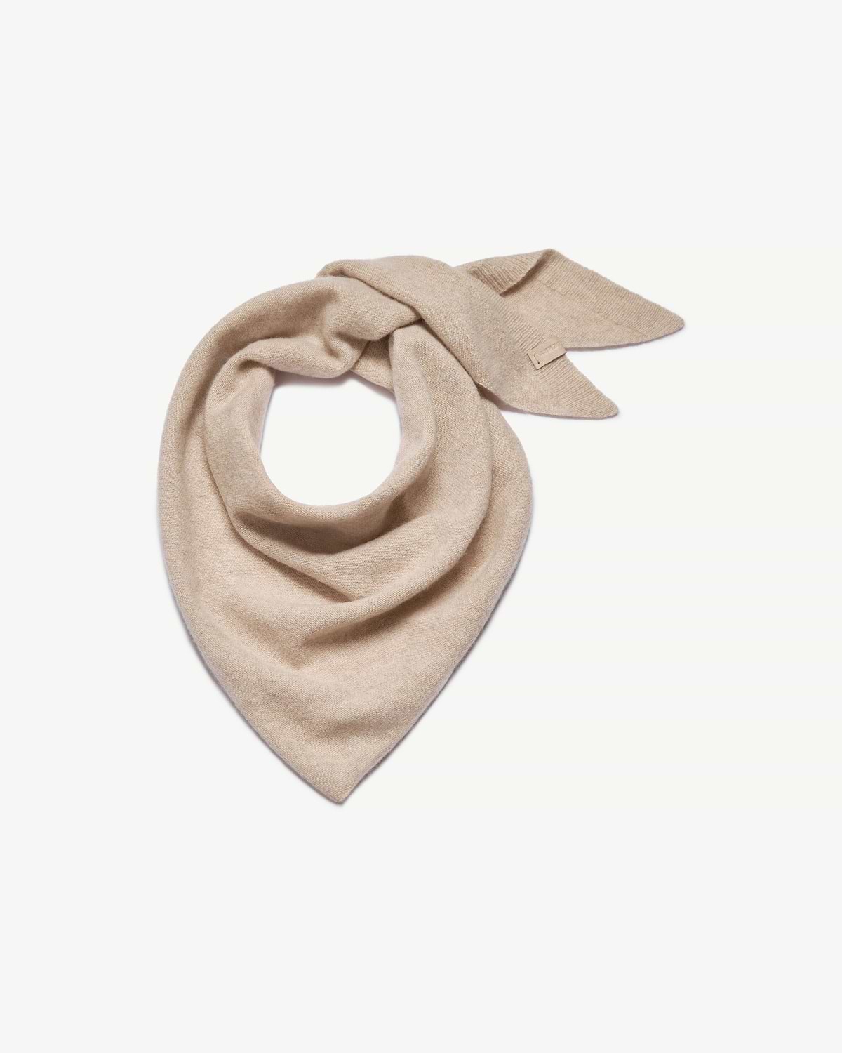 Oat-coloured cashmere bandana folded into a loop with pointed ends visible.