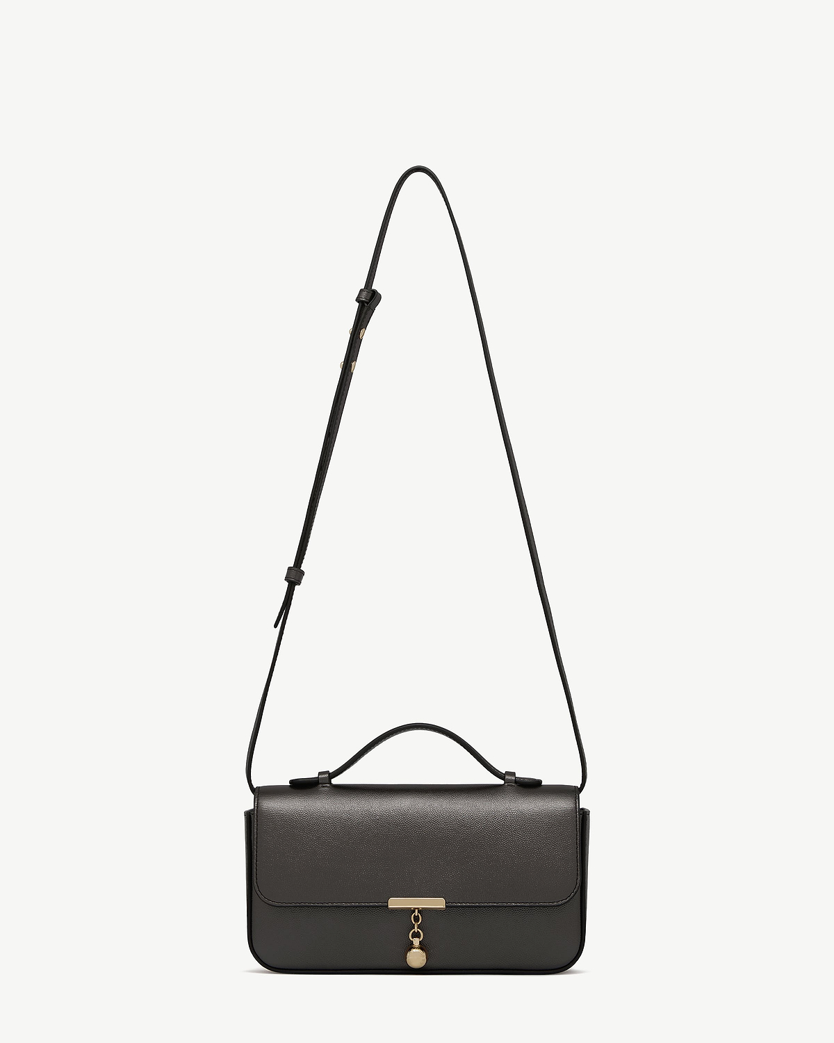 Metallic anthracite caviar leather Nocturn clutch with top handle, shoulder strap, and gold hardware.