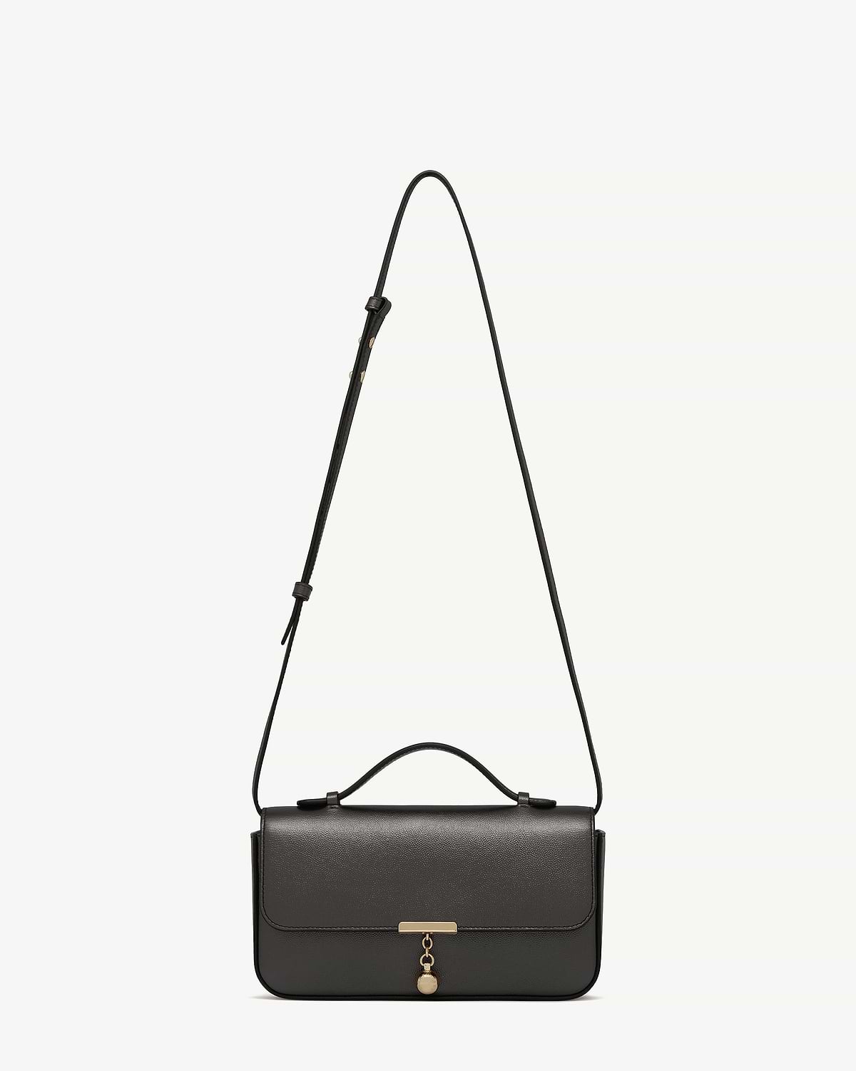 Metallic anthracite caviar leather Nocturn clutch with top handle, shoulder strap, and gold hardware.