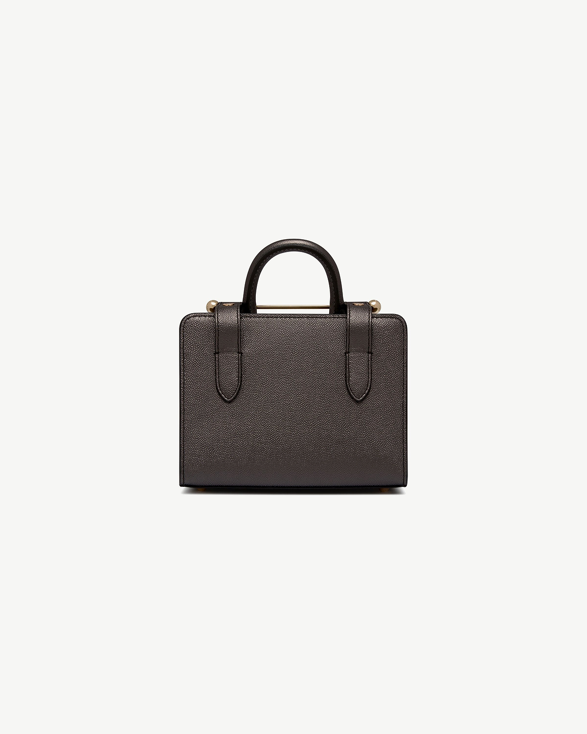 Nano tote in metallic anthracite caviar leather, top half with handles and gold bar hardware.