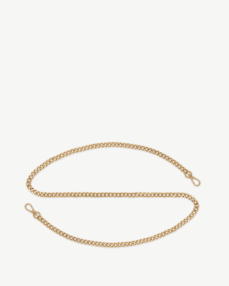 Gold short crossbody chain strap with lobster clasps at each end.