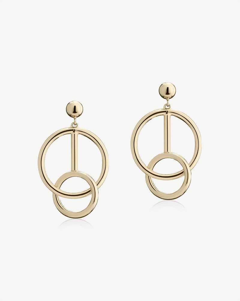 Pair of 22-carat gold-gilded Music Bar hoop earrings on white background.
