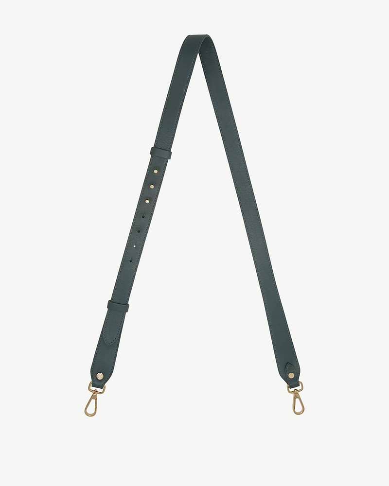 Bottle green adjustable leather strap with gold tone swivel clasps and adjustment holes