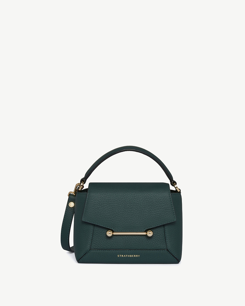 Strathberry Mosaic Nano handbag in bottle green with top handle and gold hardware