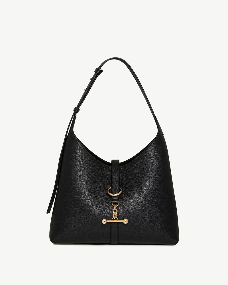Black kite hobo bag in pebble-grain leather with gold-tone hardware