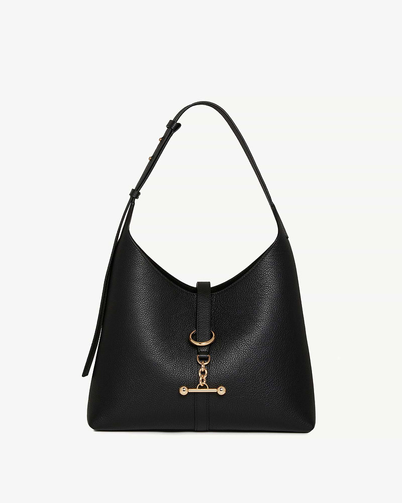 Black kite hobo bag in pebble-grain leather with gold-tone hardware