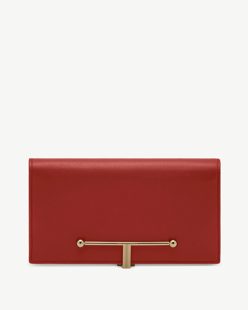 Strathberry large Melville Street wallet in Levanto red leather with gold T-bar closure