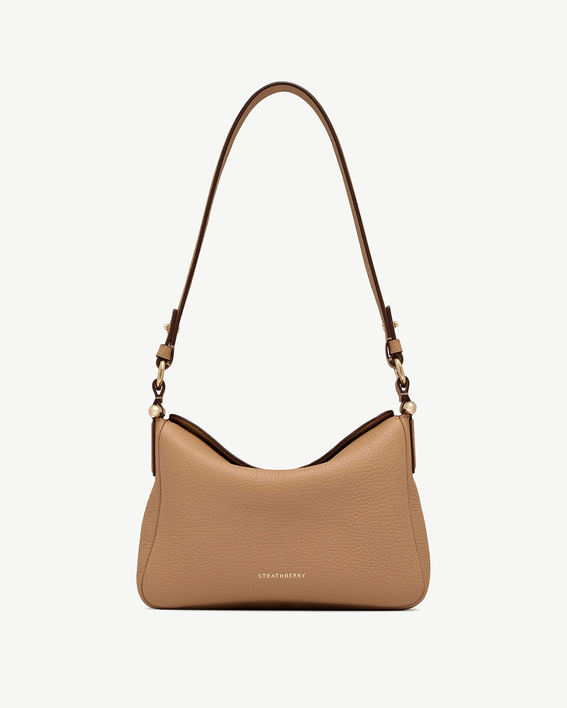 Strathberry Sway shoulder bag in caramel pebbled leather with single strap
