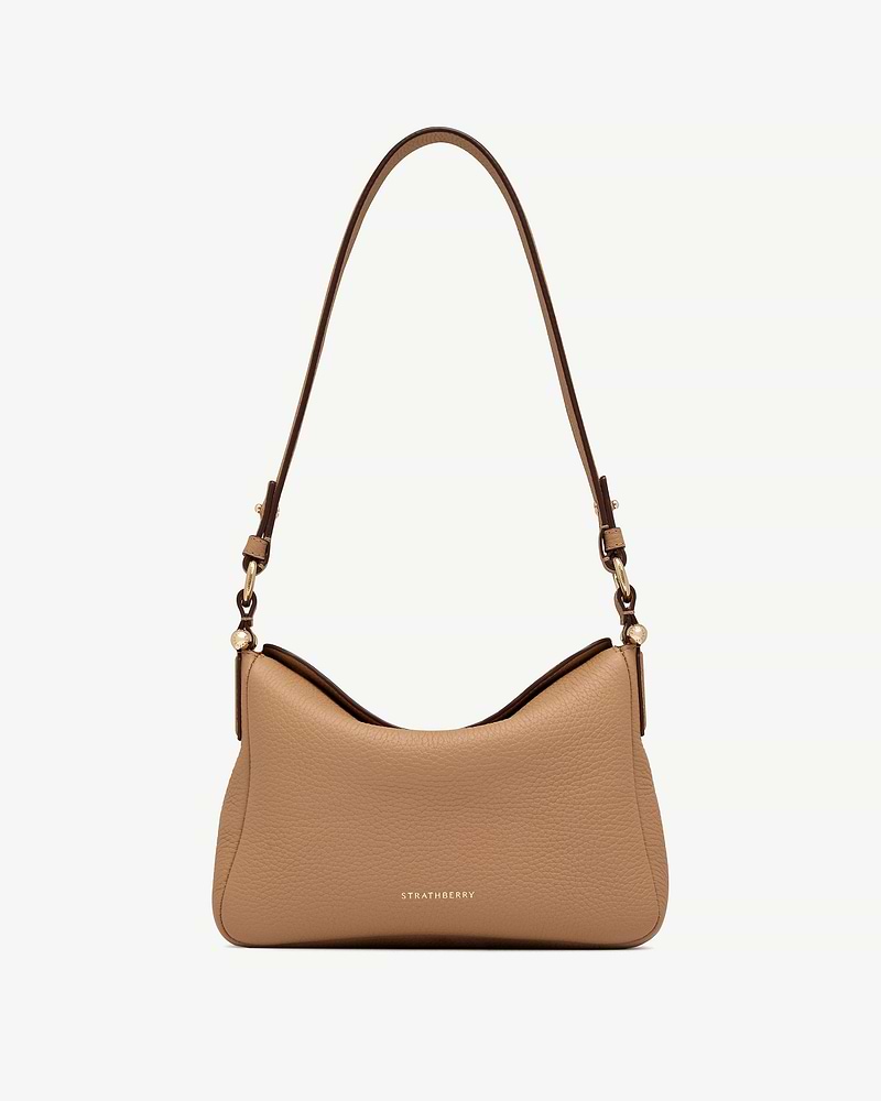 Strathberry Sway shoulder bag in caramel pebbled leather with single strap
