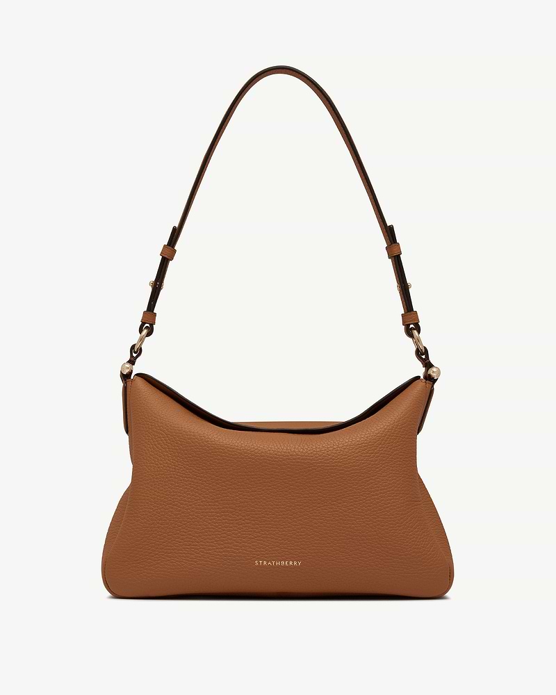 Tan leather Strathberry Sway Maxi shoulder bag with single top strap.