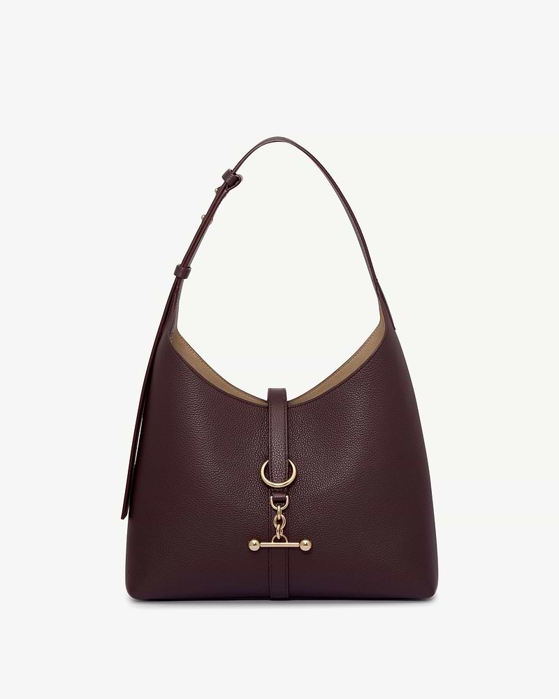 Burgundy pebbled leather Kite Hobo bag with short shoulder strap and gold hardware