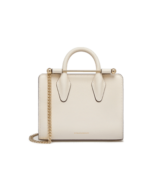 Vanilla Strathberry Nano Tote with top handles and chain shoulder strap.