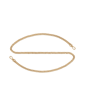 Short gold crossbody chain strap with metal clasps at each end.