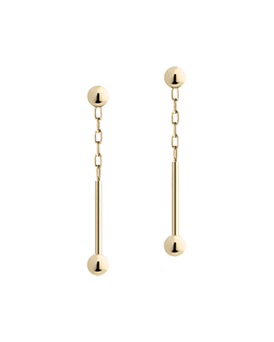 22 carat gold gilded music bar drop earrings, pair shown on plain background.