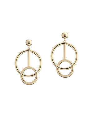 Pair of 22 carat gold gilded music bar hoop earrings with interlocking hoops