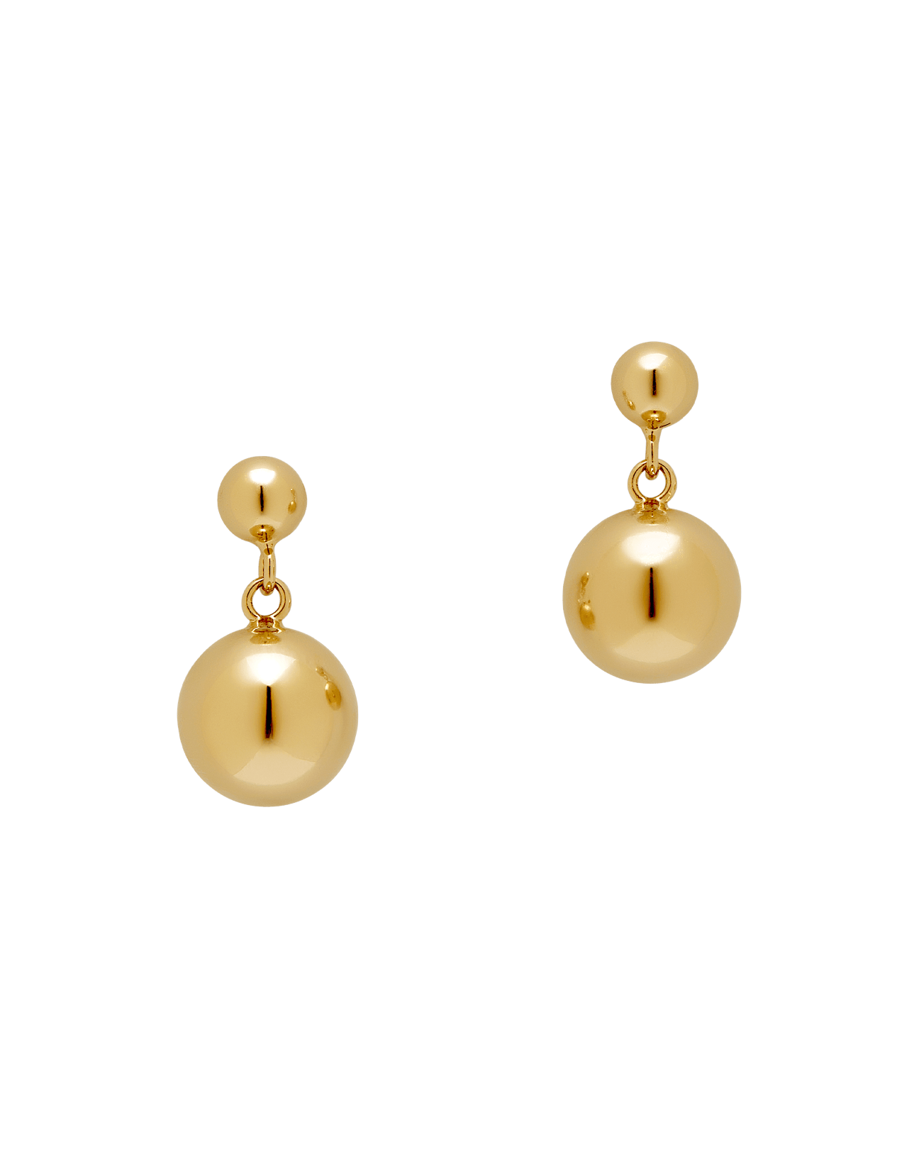 Pair of 22 carat gold gilded drop earrings on black background.