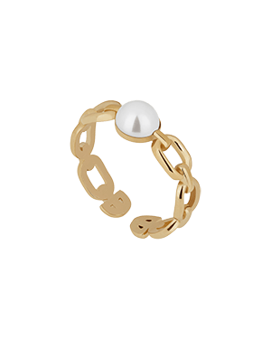 Pearl link ring with chain-style open band, 22-carat gold gilding.